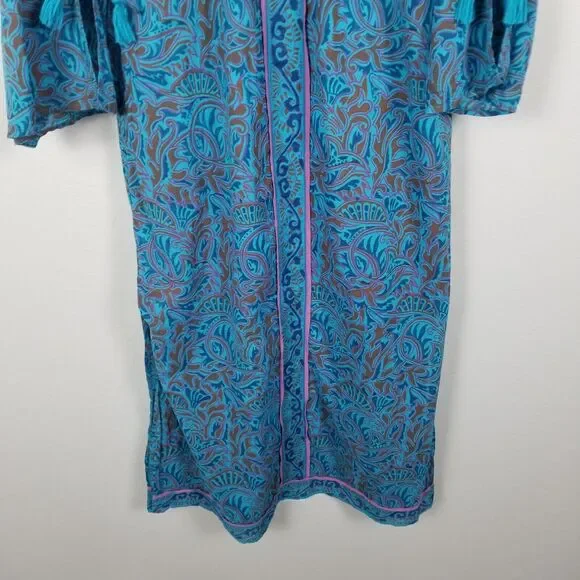 Cleobella Blue Bria Zuri Block Print Kaftan Midi Dress No Belt Size XS *Damaged - Picture 14 of 16